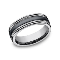 The Wraith Men's Wedding Band in Tungsten and Black Ceramic - 7mm Width by Forge