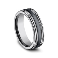 The Wraith Men's Wedding Band in Tungsten and Black Ceramic - 7mm Width by Forge