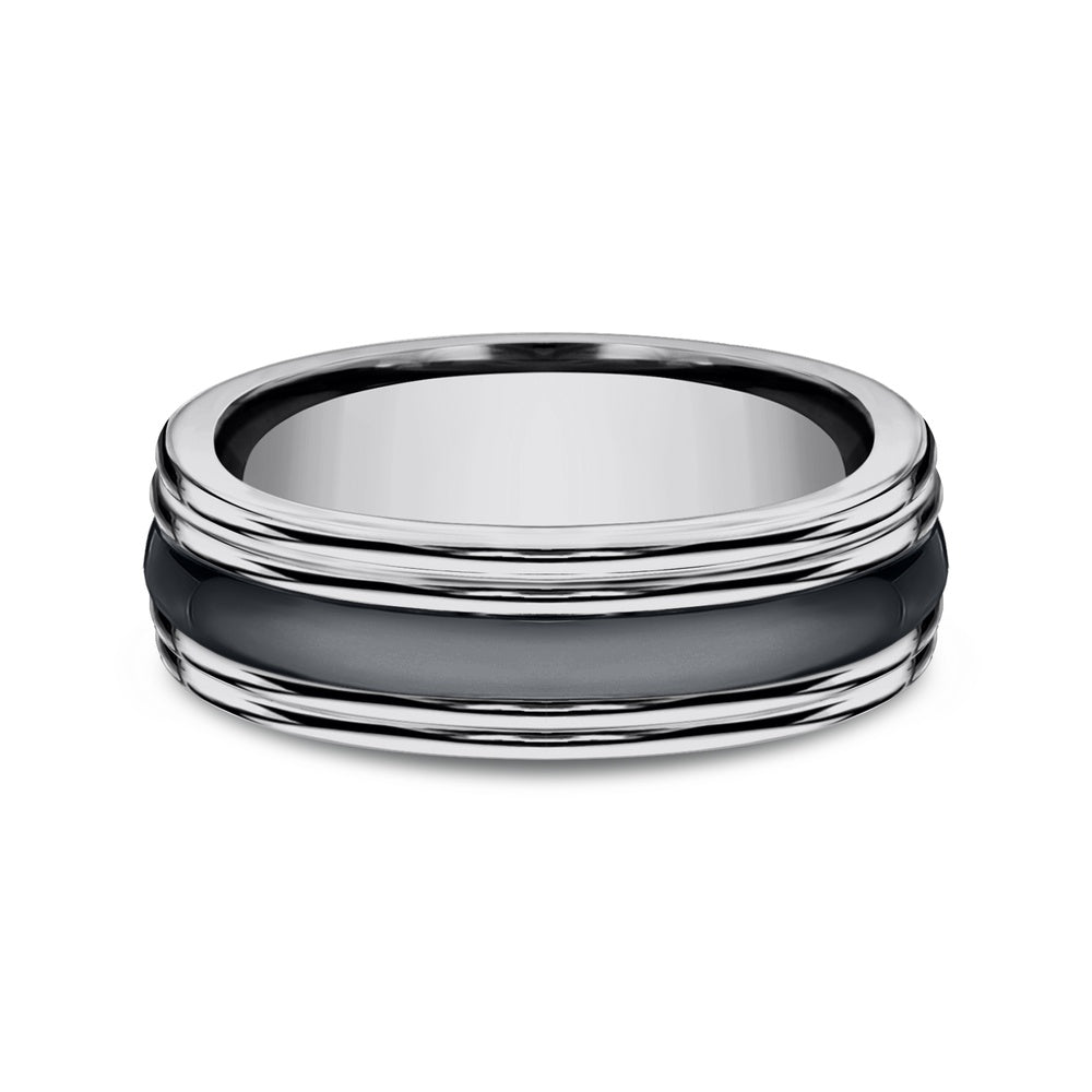 The Wraith Men's Wedding Band in Tungsten and Black Ceramic - 7mm Width by Forge