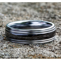 The Wraith Men's Wedding Band in Tungsten and Black Ceramic - 7mm Width by Forge