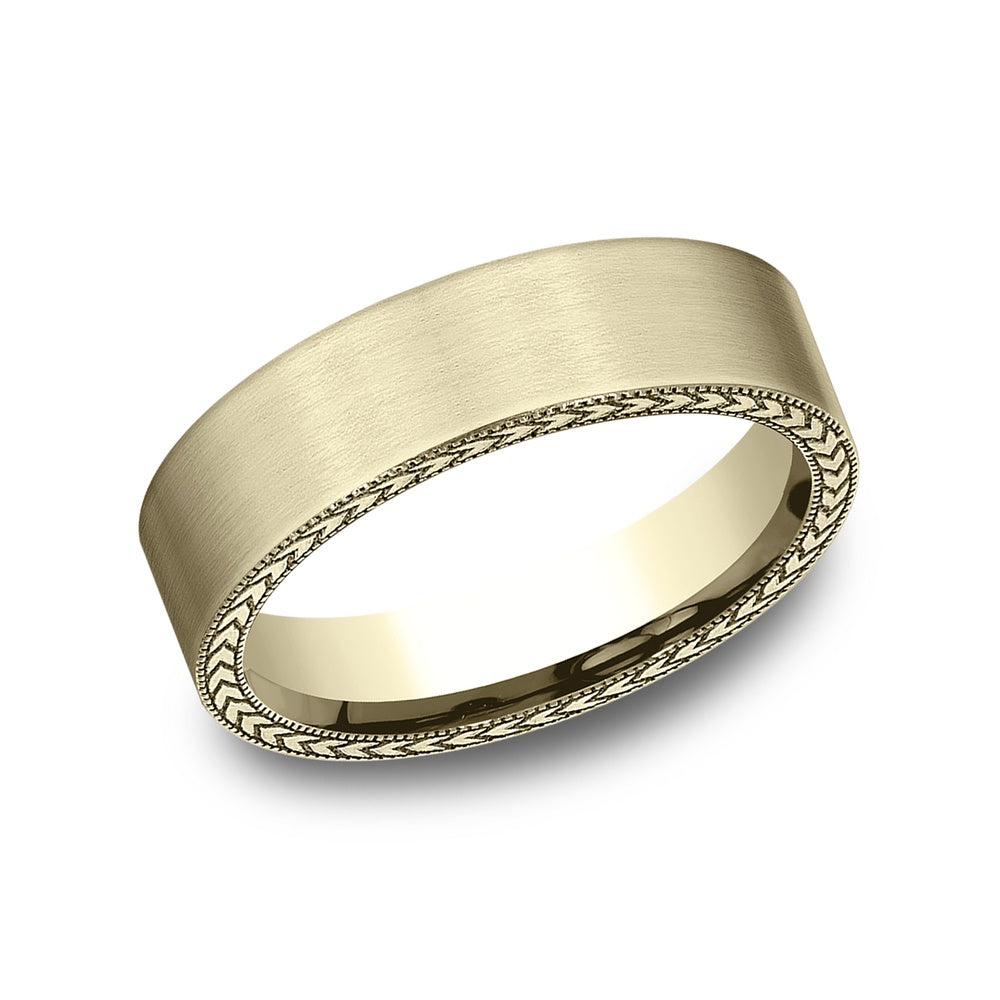 The Yuma Men's Wedding Band in 14K Yellow Gold - 6.5mm Width by Benchmark