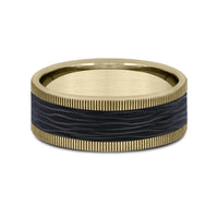 The Zephyr Men's Wedding Band in 14K Yellow Gold and Forged Carbon Fiber - 8mm Width by Ammara Stone