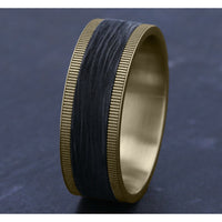 The Zephyr Men's Wedding Band in 14K Yellow Gold and Forged Carbon Fiber - 8mm Width by Ammara Stone