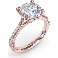 Thin Milgrain Graduated Diamond Engagement Ring Setting with Pavé Band by Fana - 0.25 Carat Total Diamond Weight