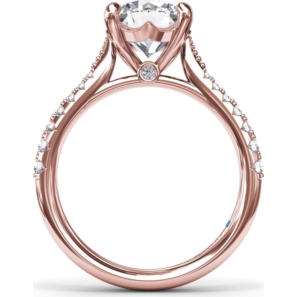 Thin Milgrain Graduated Diamond Engagement Ring Setting with Pavé Band by Fana - 0.25 Carat Total Diamond Weight