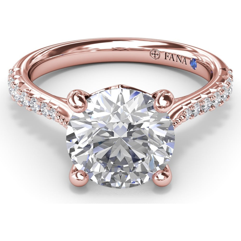 Thin Milgrain Graduated Diamond Engagement Ring Setting with Pavé Band by Fana - 0.25 Carat Total Diamond Weight