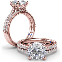 Thin Milgrain Graduated Diamond Engagement Ring Setting with Pavé Band by Fana - 0.25 Carat Total Diamond Weight