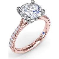 Thin Milgrain Graduated Diamond Engagement Ring Setting with Pavé Band by Fana - 0.25 Carat Total Diamond Weight