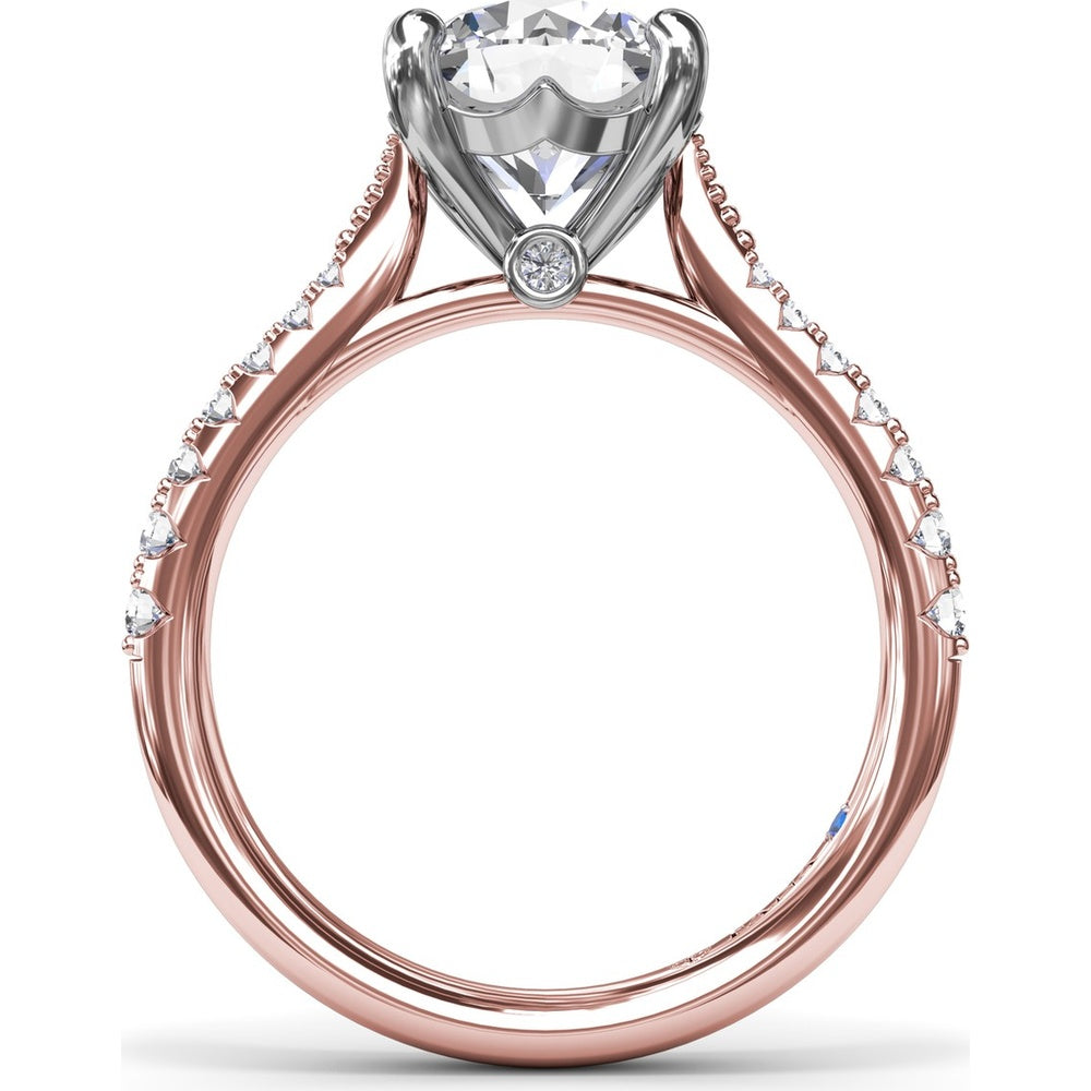 Thin Milgrain Graduated Diamond Engagement Ring Setting with Pavé Band by Fana - 0.25 Carat Total Diamond Weight