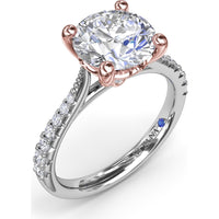 Thin Milgrain Graduated Diamond Engagement Ring Setting with Pavé Band by Fana - 0.25 Carat Total Diamond Weight