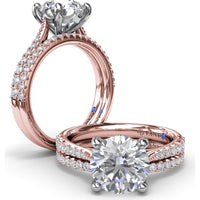 Thin Milgrain Graduated Diamond Engagement Ring Setting with Pavé Band by Fana - 0.25 Carat Total Diamond Weight