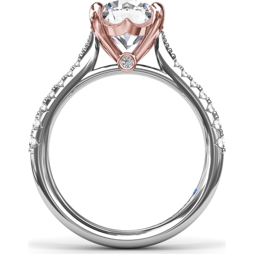 Thin Milgrain Graduated Diamond Engagement Ring Setting with Pavé Band by Fana - 0.25 Carat Total Diamond Weight