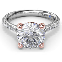 Thin Milgrain Graduated Diamond Engagement Ring Setting with Pavé Band by Fana - 0.25 Carat Total Diamond Weight