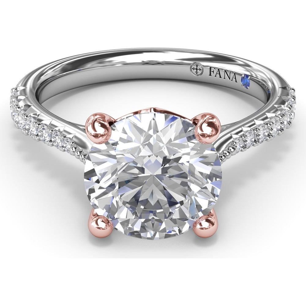 Thin Milgrain Graduated Diamond Engagement Ring Setting with Pavé Band by Fana - 0.25 Carat Total Diamond Weight
