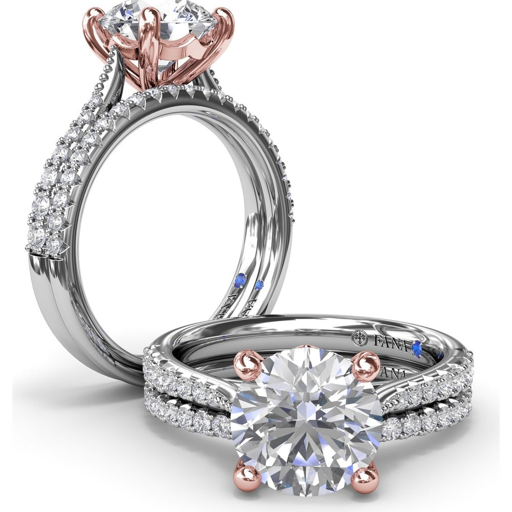 Thin Milgrain Graduated Diamond Engagement Ring Setting with Pavé Band by Fana - 0.25 Carat Total Diamond Weight