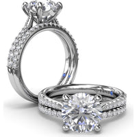 Thin Milgrain Graduated Diamond Engagement Ring Setting with Pavé Band by Fana - 0.25 Carat Total Diamond Weight