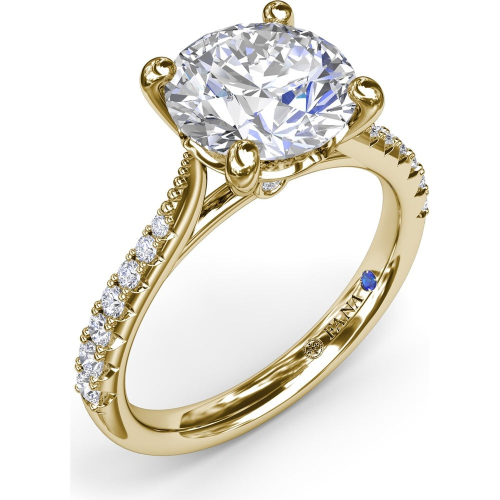 Thin Milgrain Graduated Diamond Engagement Ring Setting with Pavé Band by Fana - 0.25 Carat Total Diamond Weight