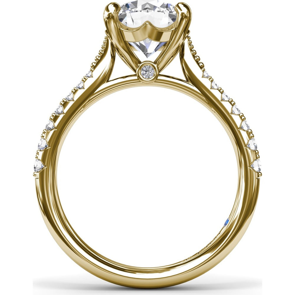 Thin Milgrain Graduated Diamond Engagement Ring Setting with Pavé Band by Fana - 0.25 Carat Total Diamond Weight