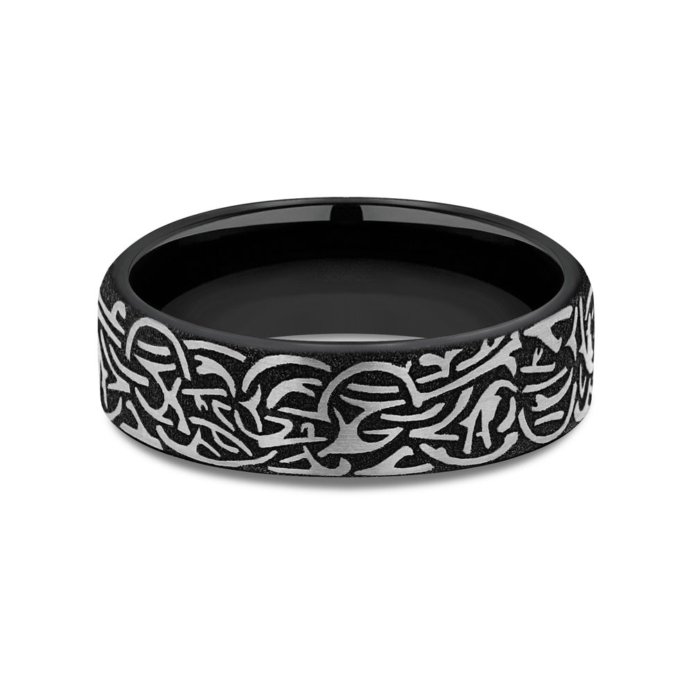 Thors Hammer Men's Wedding Band in 14K Rose Gold and Grey-Black Titanium - 6.5mm Width by Forge