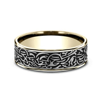 Thors Hammer Men's Wedding Band in 14K Yellow Gold and Grey-Black Titanium - 7.5mm Width by Ammara Stone