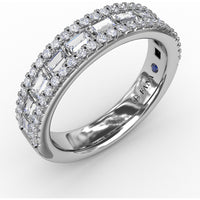 Three-Row Band with Baguette and Round Pavé Diamonds by Fana - 0.81 Carat Total Diamond Weight