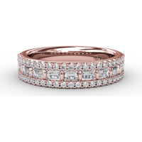 Three-Row Band with Baguette and Round Pavé Diamonds by Fana - 0.81 Carat Total Diamond Weight