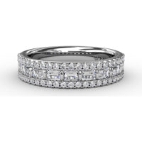 Three-Row Band with Baguette and Round Pavé Diamonds by Fana - 0.81 Carat Total Diamond Weight
