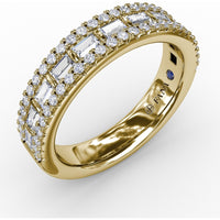 Three-Row Band with Baguette and Round Pavé Diamonds by Fana - 0.81 Carat Total Diamond Weight