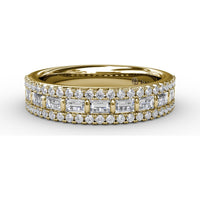 Three-Row Band with Baguette and Round Pavé Diamonds by Fana - 0.81 Carat Total Diamond Weight