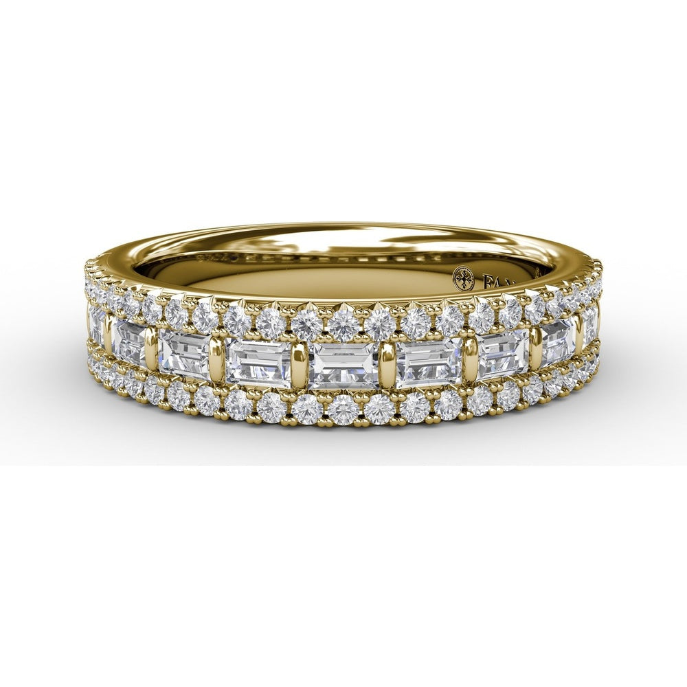 Three-Row Band with Baguette and Round Pavé Diamonds by Fana - 0.81 Carat Total Diamond Weight