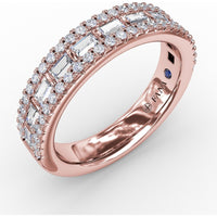 Three-Row Band with Baguette and Round Pavé Diamonds by Fana - 0.81 Carat Total Diamond Weight