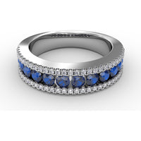 Three Row Band with Channel Set Round Sapphires and Pavé Diamonds by Fana - 1.25 Carat Total Gemstone Weight
