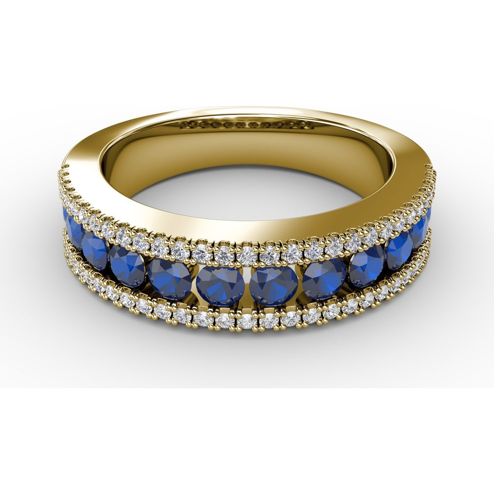 Three Row Band with Channel Set Round Sapphires and Pavé Diamonds by Fana - 1.25 Carat Total Gemstone Weight