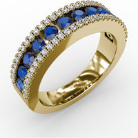 Three Row Band with Channel Set Round Sapphires and Pavé Diamonds by Fana - 1.25 Carat Total Gemstone Weight