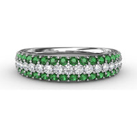 Three Row Band with Prong Set Round Emeralds and Round Diamonds by Fana - 1.02 Carat Total Gemstone Weight