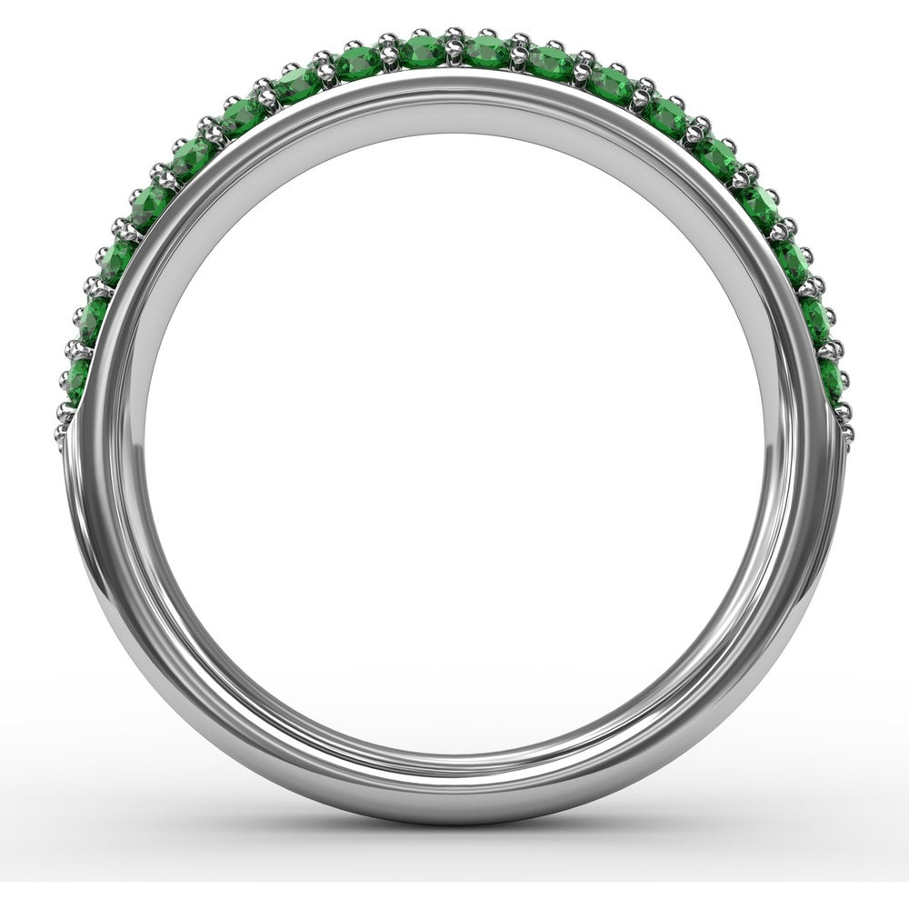 Three Row Band with Prong Set Round Emeralds and Round Diamonds by Fana - 1.02 Carat Total Gemstone Weight
