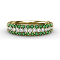 Three Row Band with Prong Set Round Emeralds and Round Diamonds by Fana - 1.02 Carat Total Gemstone Weight