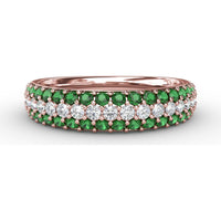 Three Row Band with Prong Set Round Emeralds and Round Diamonds by Fana - 1.02 Carat Total Gemstone Weight