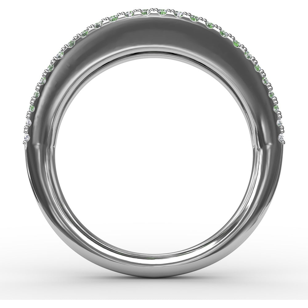 Three Row Band with Round Emeralds and Pavé Diamonds by Fana - 1.32 Carat Total Gemstone Weight