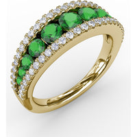 Three Row Band with Round Emeralds and Pavé Diamonds by Fana - 1.32 Carat Total Gemstone Weight