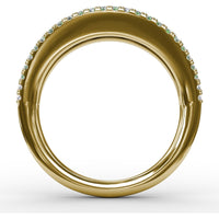 Three Row Band with Round Emeralds and Pavé Diamonds by Fana - 1.32 Carat Total Gemstone Weight