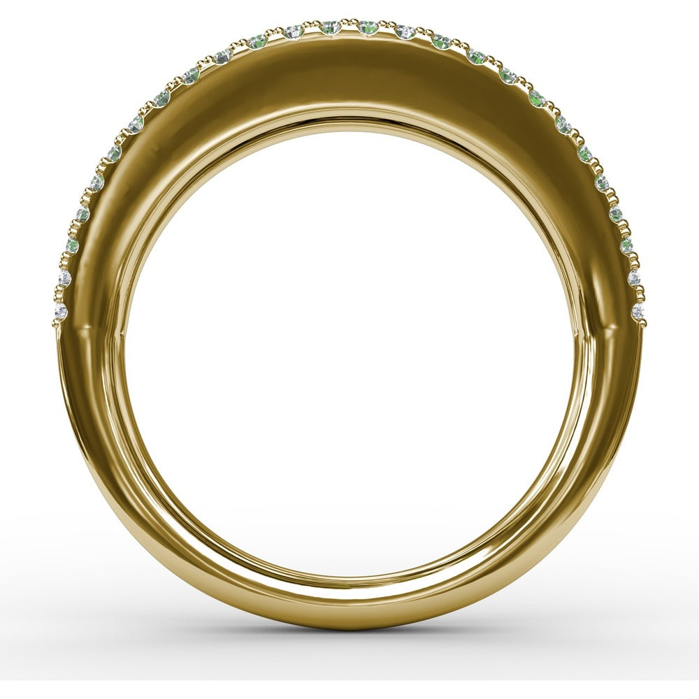 Three Row Band with Round Emeralds and Pavé Diamonds by Fana - 1.32 Carat Total Gemstone Weight