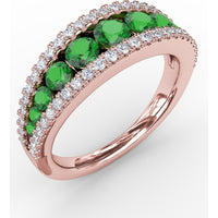 Three Row Band with Round Emeralds and Pavé Diamonds by Fana - 1.32 Carat Total Gemstone Weight