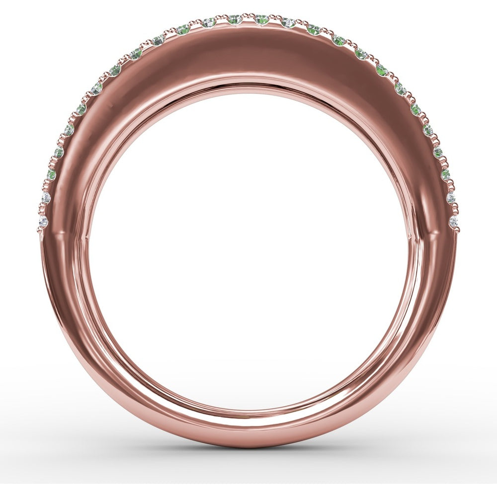 Three Row Band with Round Emeralds and Pavé Diamonds by Fana - 1.32 Carat Total Gemstone Weight