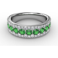 Three-Row Band with Round Emeralds and Pavé Diamonds by Fana - 1.53 Carat Total Gemstone Weight