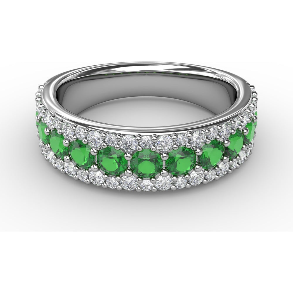 Three-Row Band with Round Emeralds and Pavé Diamonds by Fana - 1.53 Carat Total Gemstone Weight