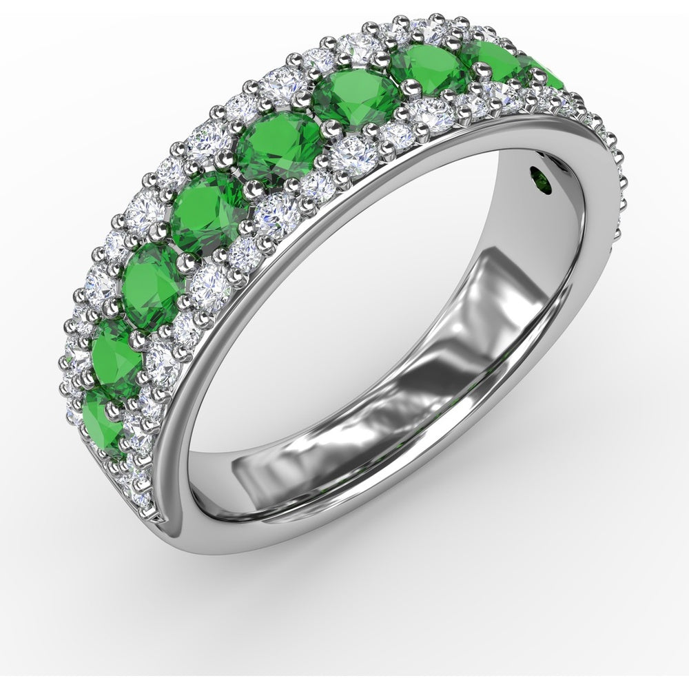 Three-Row Band with Round Emeralds and Pavé Diamonds by Fana - 1.53 Carat Total Gemstone Weight