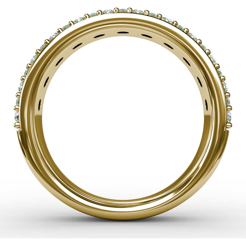 Three-Row Band with Round Emeralds and Pavé Diamonds by Fana - 1.53 Carat Total Gemstone Weight