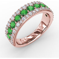 Three-Row Band with Round Emeralds and Pavé Diamonds by Fana - 1.53 Carat Total Gemstone Weight