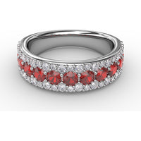 Three-Row Band with Round Rubies and Pavé Diamonds by Fana - 1.75 Carat Total Gemstone Weight